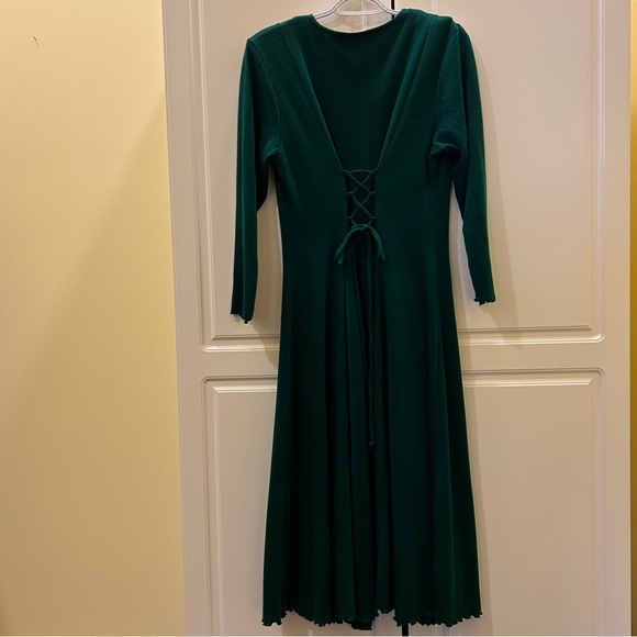 California Rhythms Vintage 90s Green A Line Dress Sz L Back Tie Button Front - Picture 7 of 12